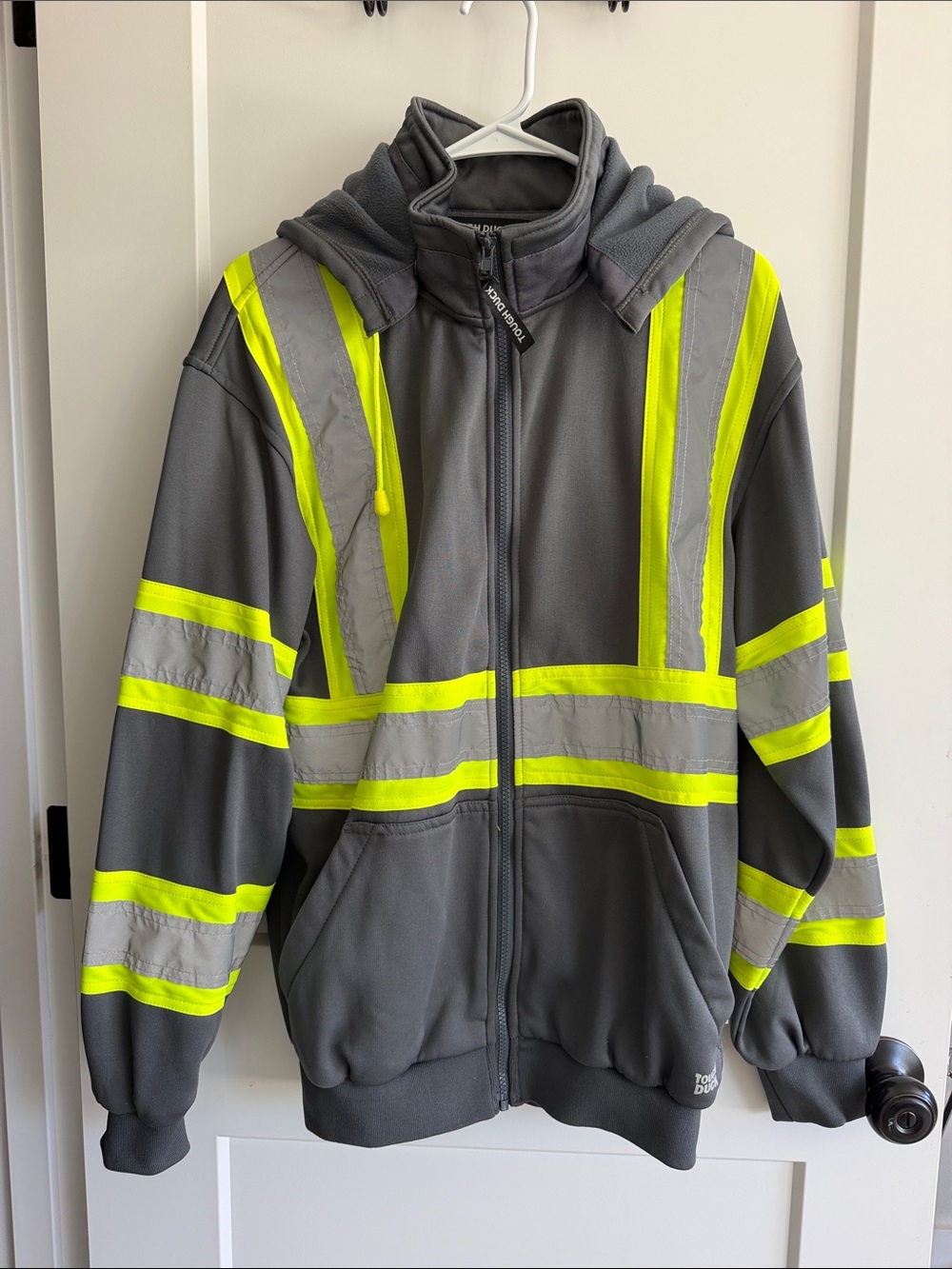 Kids High-Visibility Gray & Yellow Safety Puffer Hoodie